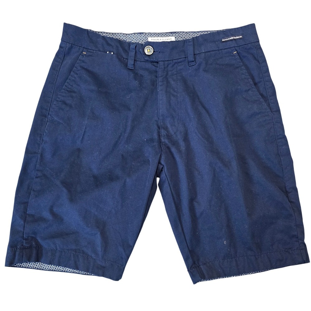 Denim & Flower Ricky Singh Men's Navy Chino Shorts Size 30 Paisley Lined